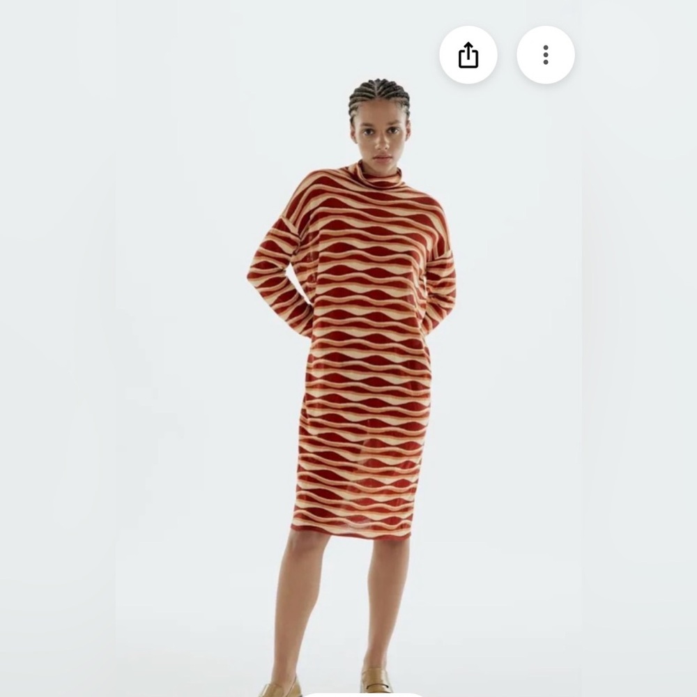 New Zara knit Wave Patterned Red and Cream Dress